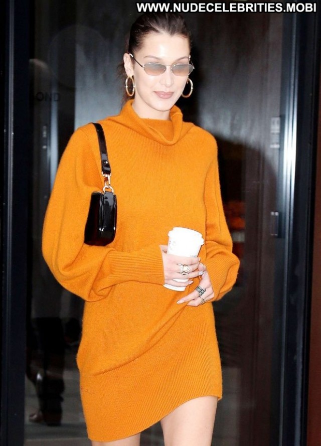 Bella Hadid New York Posing Hot Orange New York Paparazzi Babe